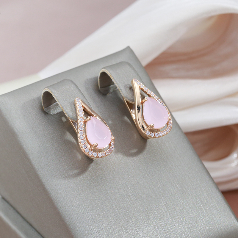 Elegant Sparkling Earrings with Gold and Pink Zirconia