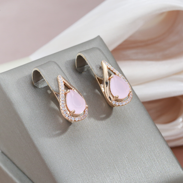 Elegant Gold and Pink Zirconia Earrings