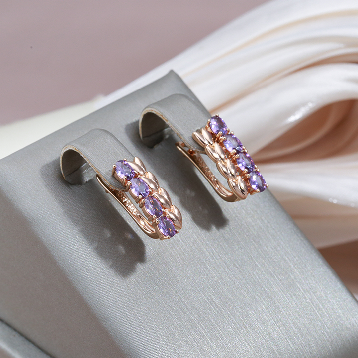 Stunning Gold and Purple Cubic Zirconia Earrings