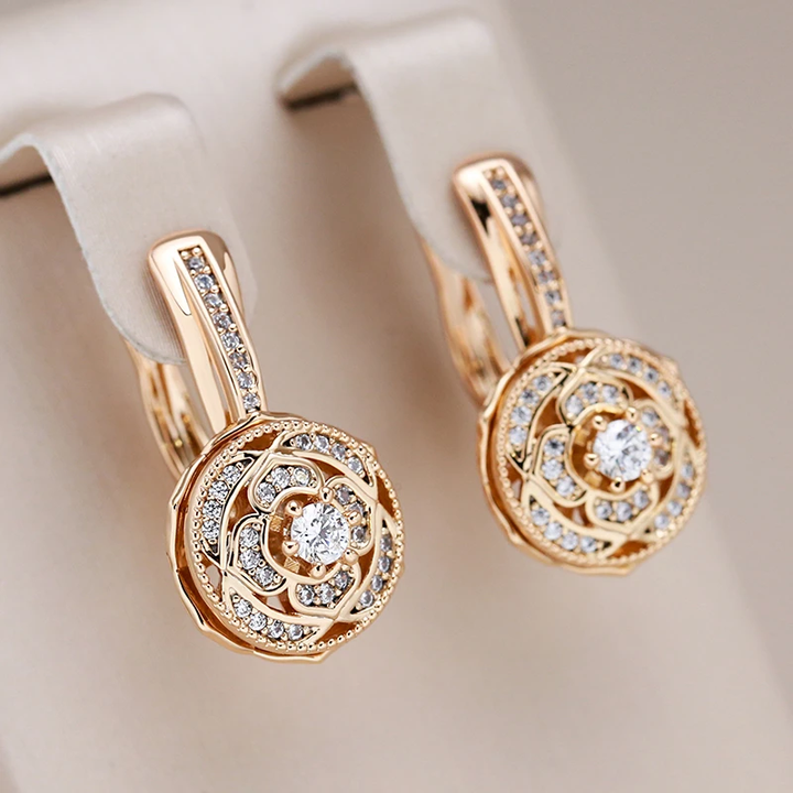 Elegant Gold Round Zirconia Earrings