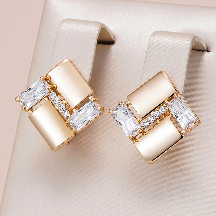 Gold Geometric Earrings with Cubic Zirconia