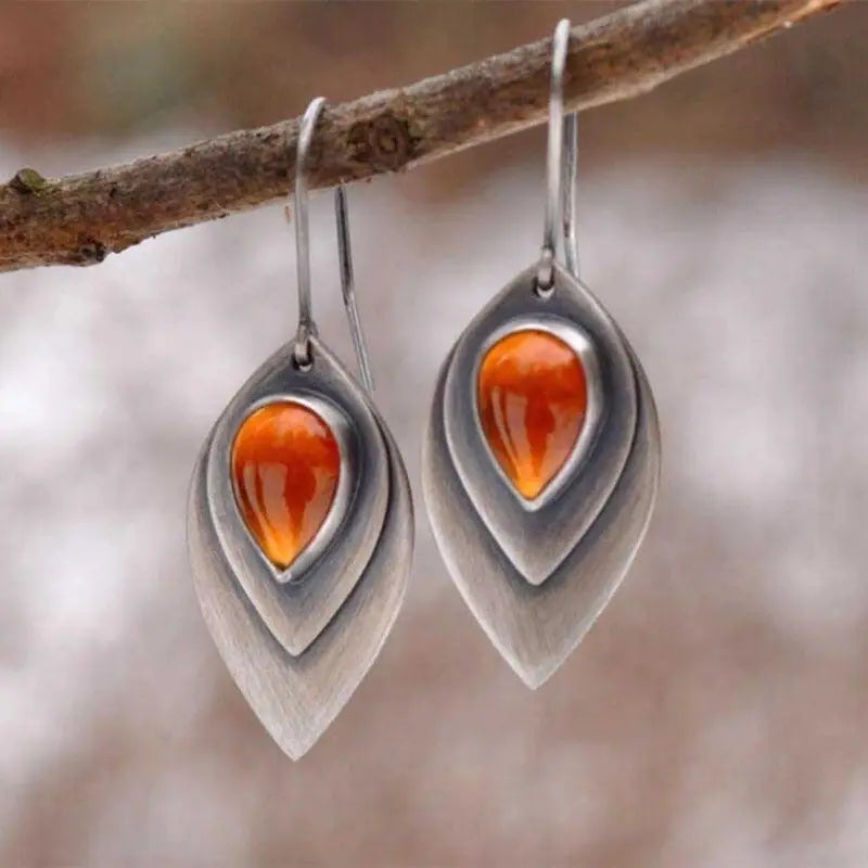 Vintage Silver Earrings with Orange Gemstone