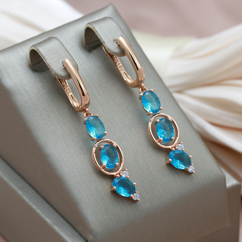 Gold Earrings with Elegant Blue Crystals