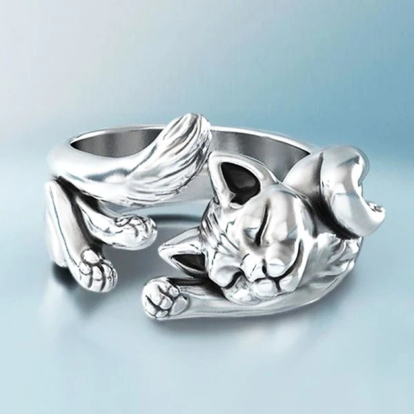 Adjustable Vintage Silver Kitten Ring