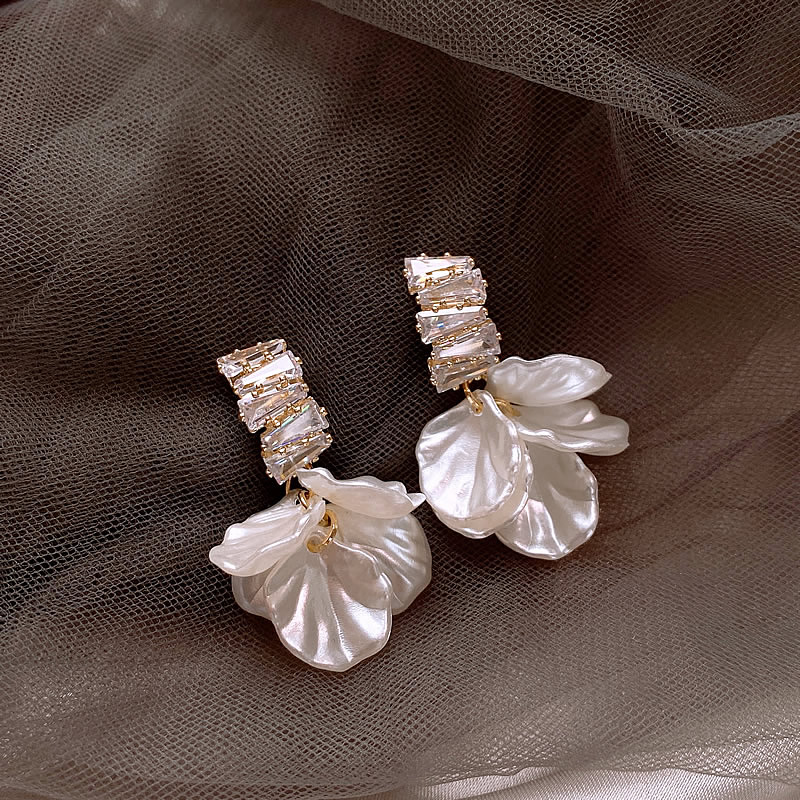 Elegant White Gold Petal Earrings