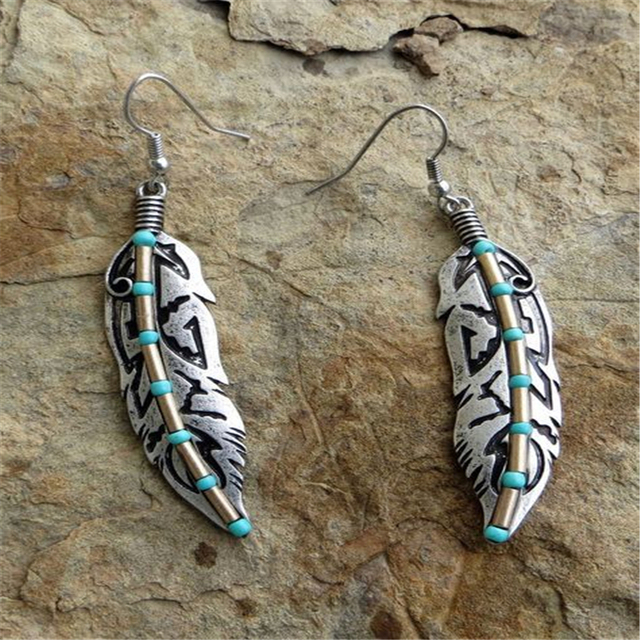 Turquoise Feather Vintage Earrings
