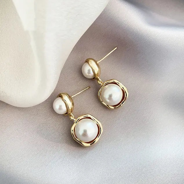Gold-Plated Pearl Drop Earrings