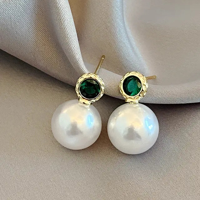Green Crystal and Pearl Earrings