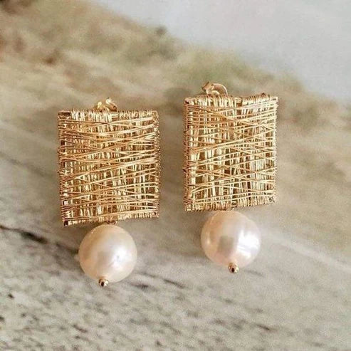 Vintage Pearl & Gold Thread Earrings