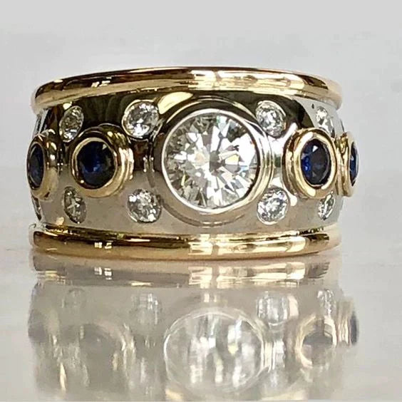 Vintage Ring with Gold Cubic Zirconia Accents