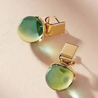 Gold Vintage Earrings with Green Crystal