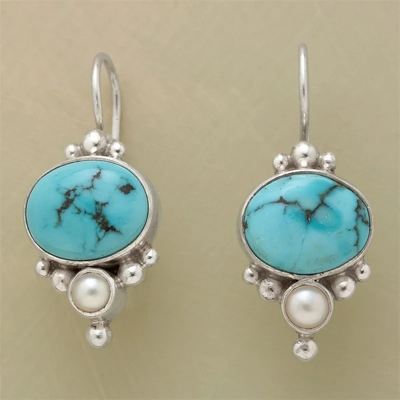 Vintage Blue Stone and Pearl Earrings