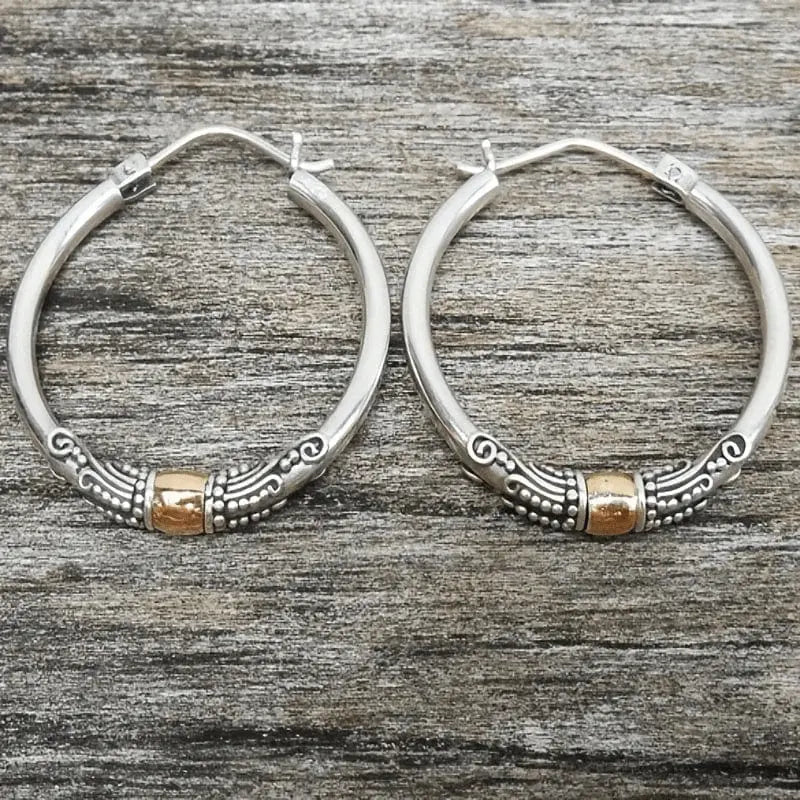 Vintage Carved Silver Hoop Earrings