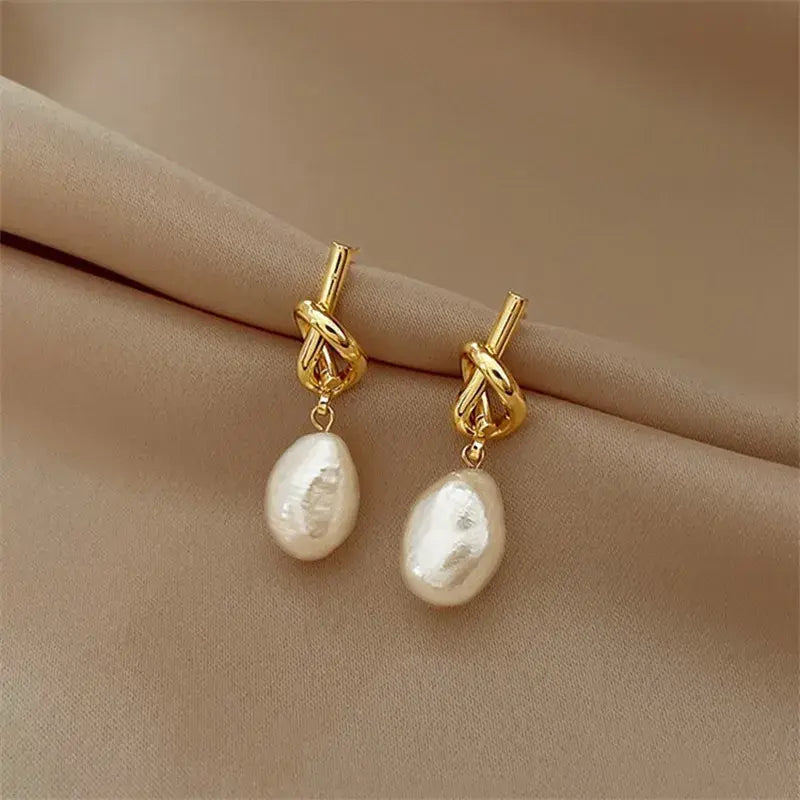 Gold Baroque Pearl Earrings