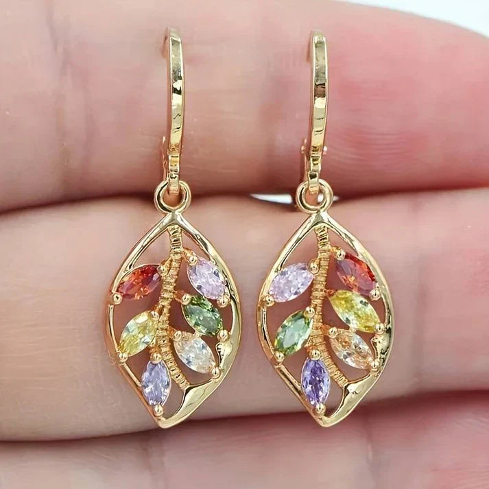 Colorful Crystal Leaf Earrings