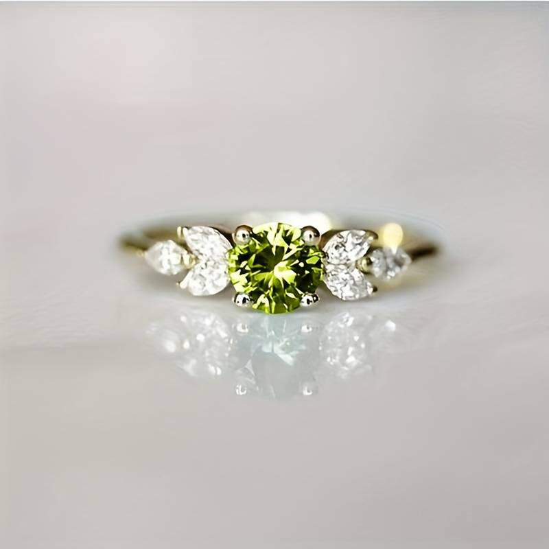 Vintage Olive-Toned Cubic Zirconia Ring