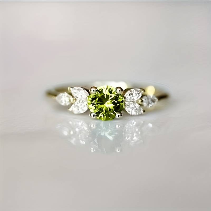 Vintage Olive-Toned Cubic Zirconia Ring