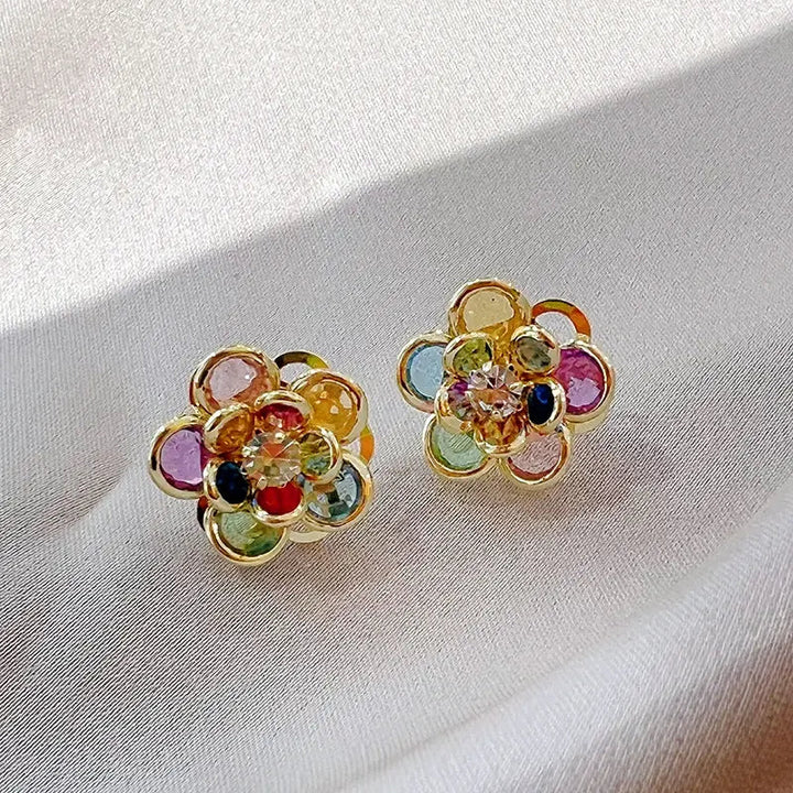 Chic Flower-Shaped Earrings with Colorful Crystals