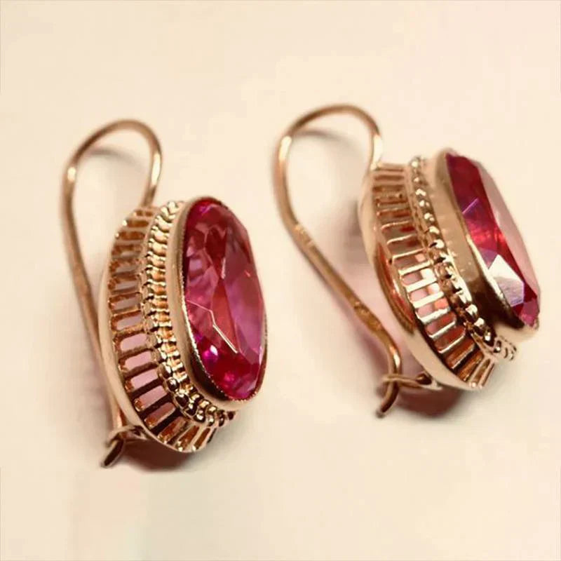 Red Stone Rose Gold Earrings