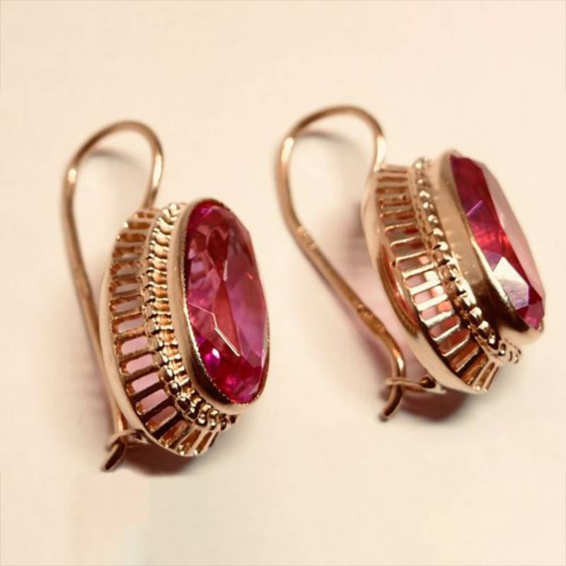 Vintage Rose Gold Earrings with Stunning Red Crystal