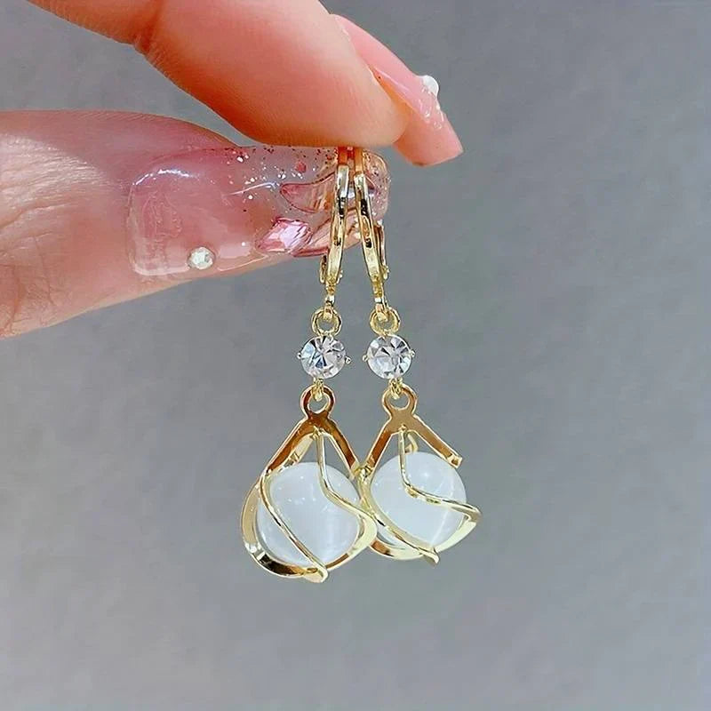Violeta Gold Drop Earrings with White Opal