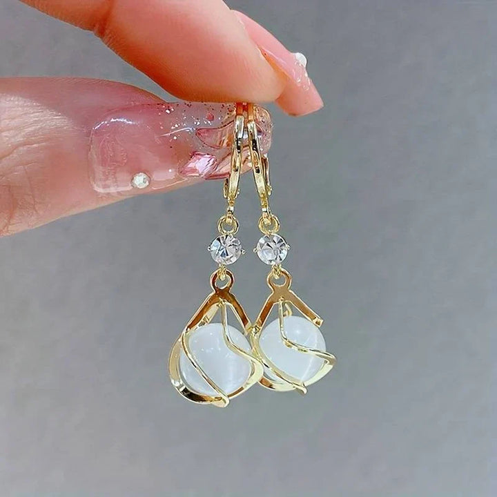 Violeta Gold Drop Earrings with White Opal