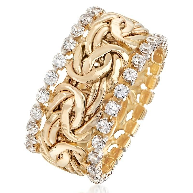 Vintage Braided Gold Ring with Zirconia