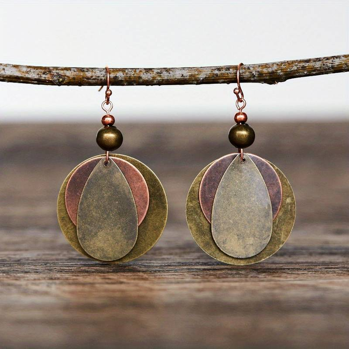 Retro Round Brown and Green Earrings