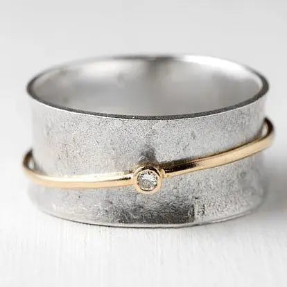 Vintage Silver Ring with Zirconia and Gold Accents