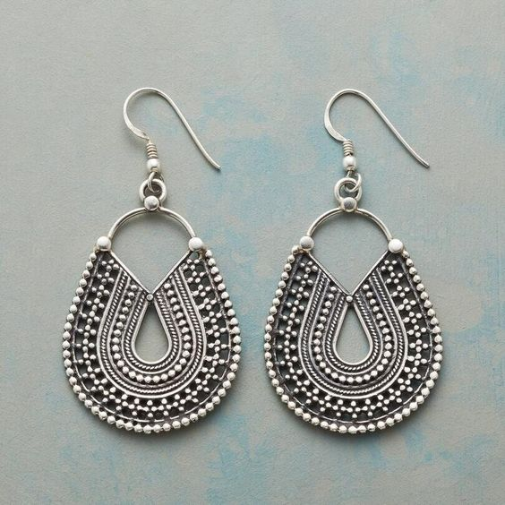Vintage Silver Mandala Pendant Earrings