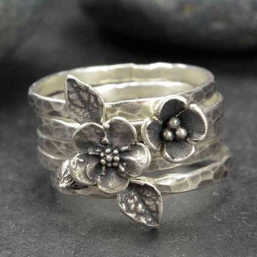 Silver Vintage Layered Flower Ring