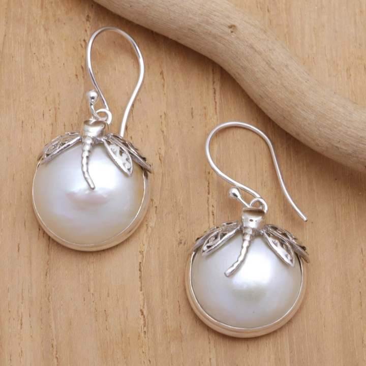 Vintage Pearl Dragonfly Earrings