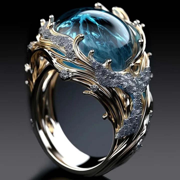 Vintage Ocean Wave Crystal Ring