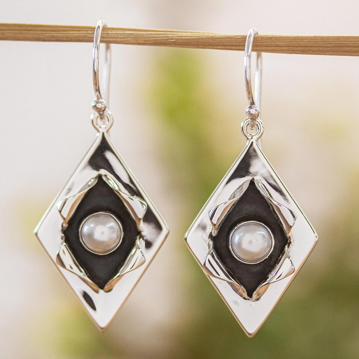 Vintage Silver Pearl-Studded Earrings