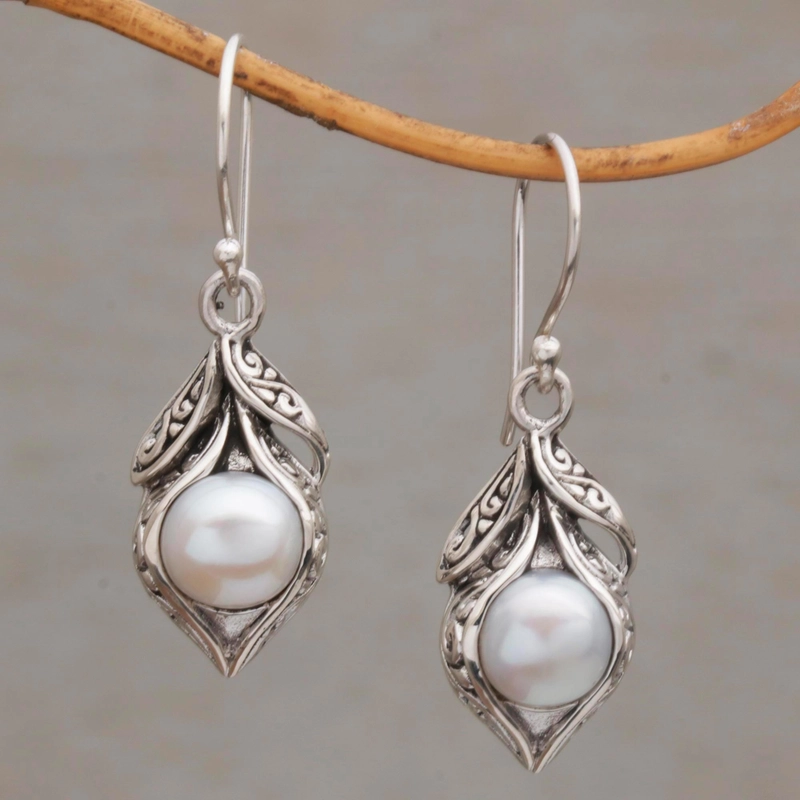 Vintage Silver Pearl Drop Earrings