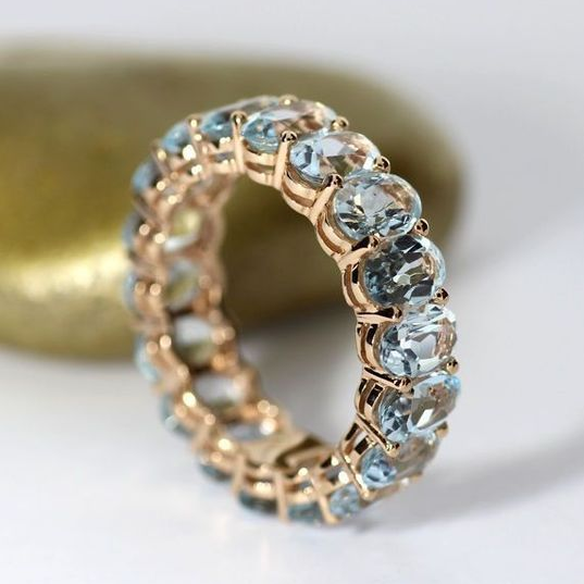Vintage Blue and Gold Glass Inlay Ring