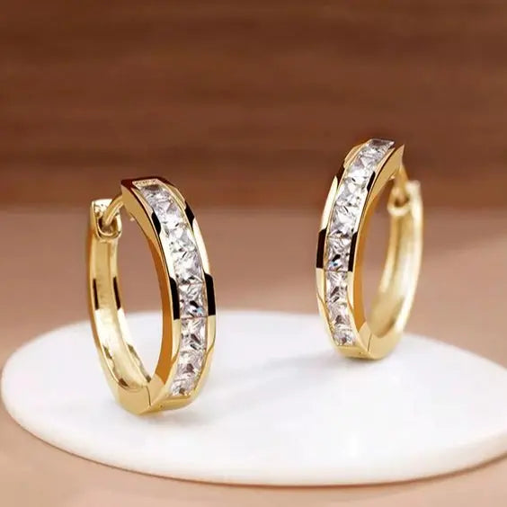 Elegant Crystal-Studded Gold Hoop Earrings