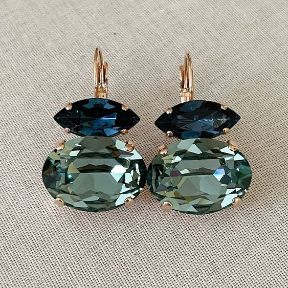 Vintage Green & Blue Crystal Earrings