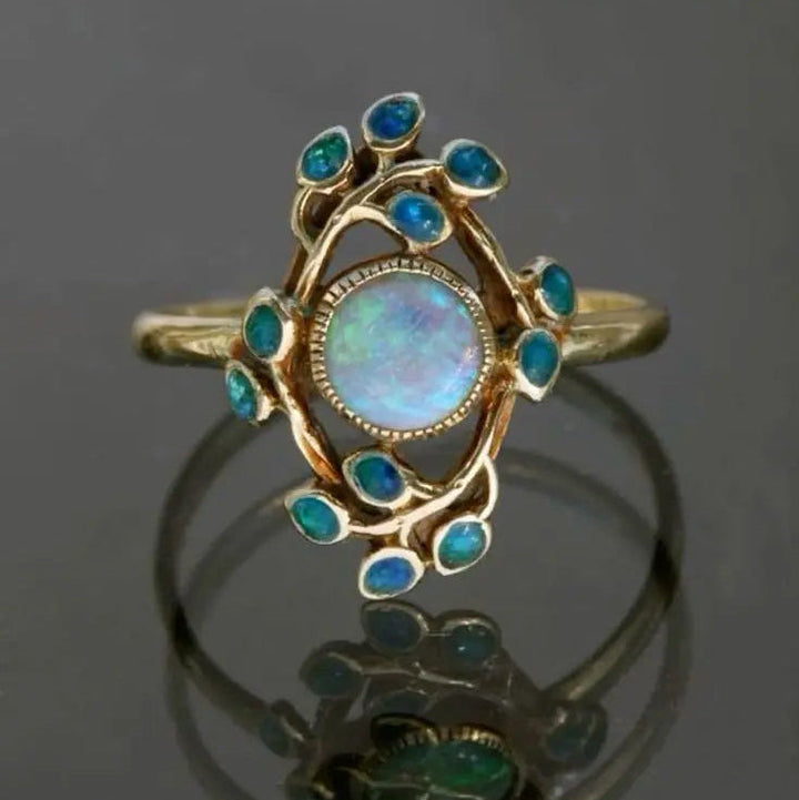 Vintage Blue Opal and Crystal Ring