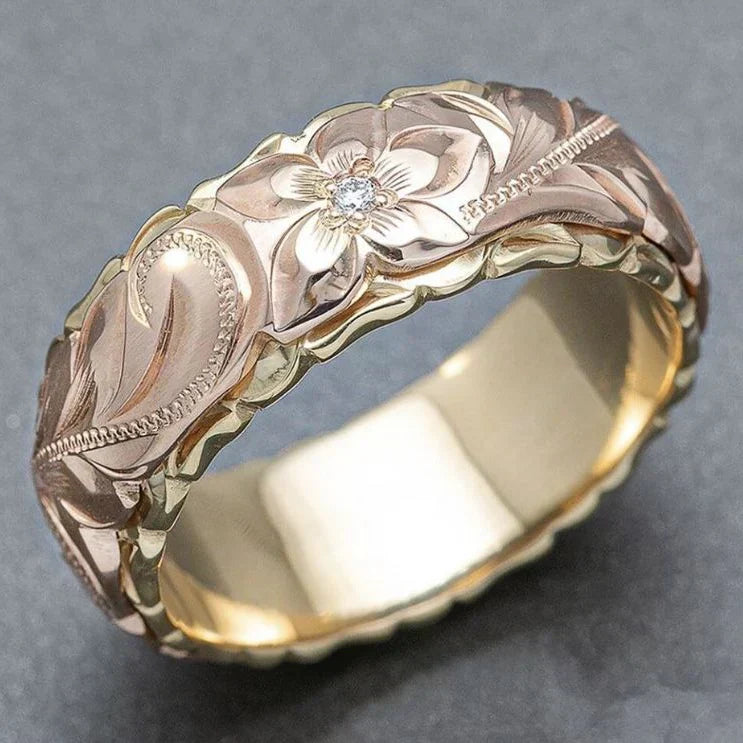 Vintage Pink Flower Gold Ring