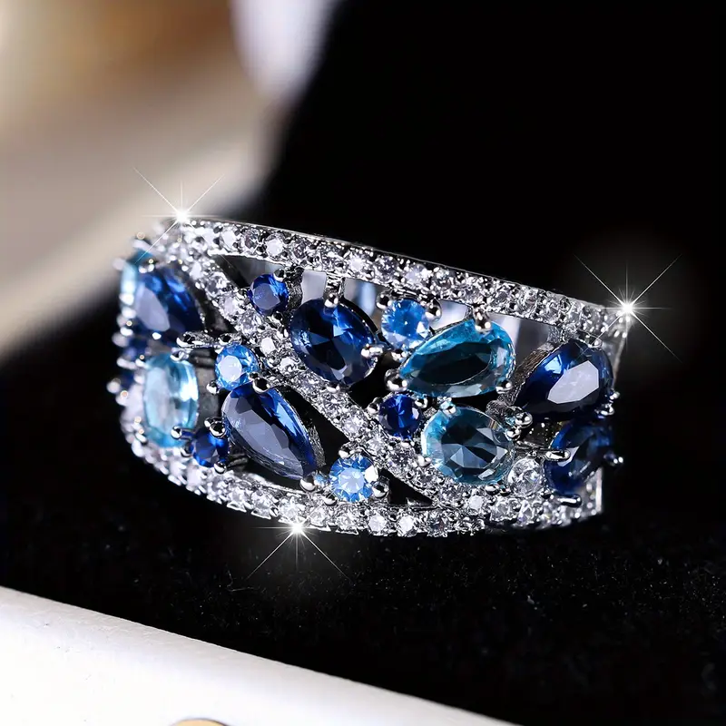 Vintage Blue Sparkle Silver Ring