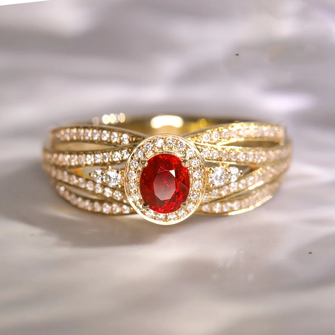Red Sparkle Gold Layered Ring