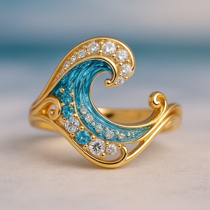 Shimmering Blue Wave Ring