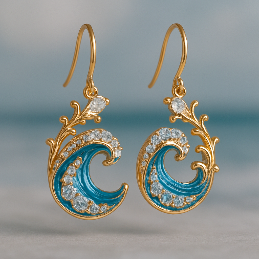 Sparkling Ocean Wave Gold Earrings