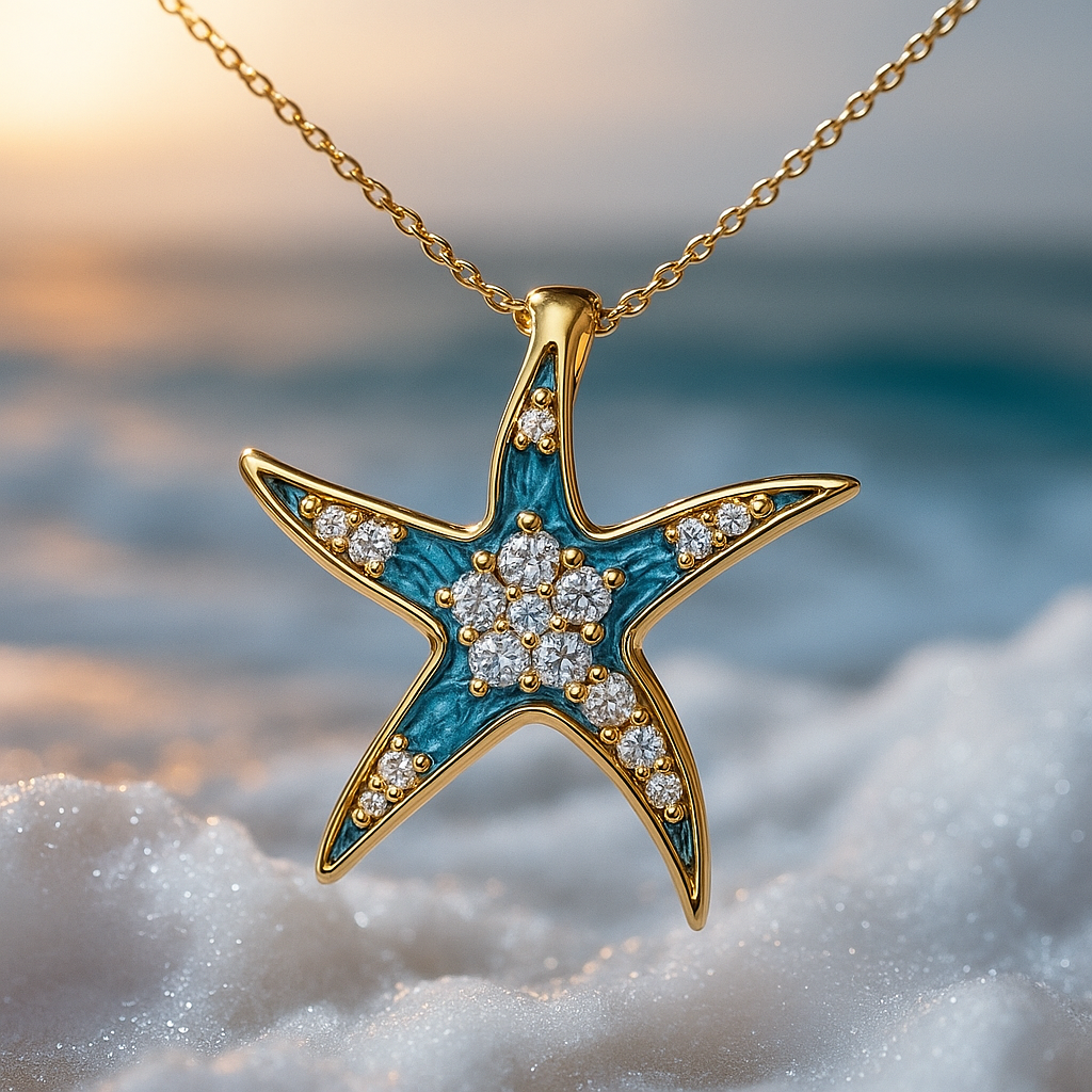 Vibrant Blue Starfish & Opal Necklace