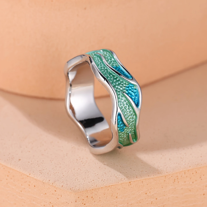 Ocean Wave Enamel Ring" can be rewritten as "Wave-Inspired Enamel Ring.