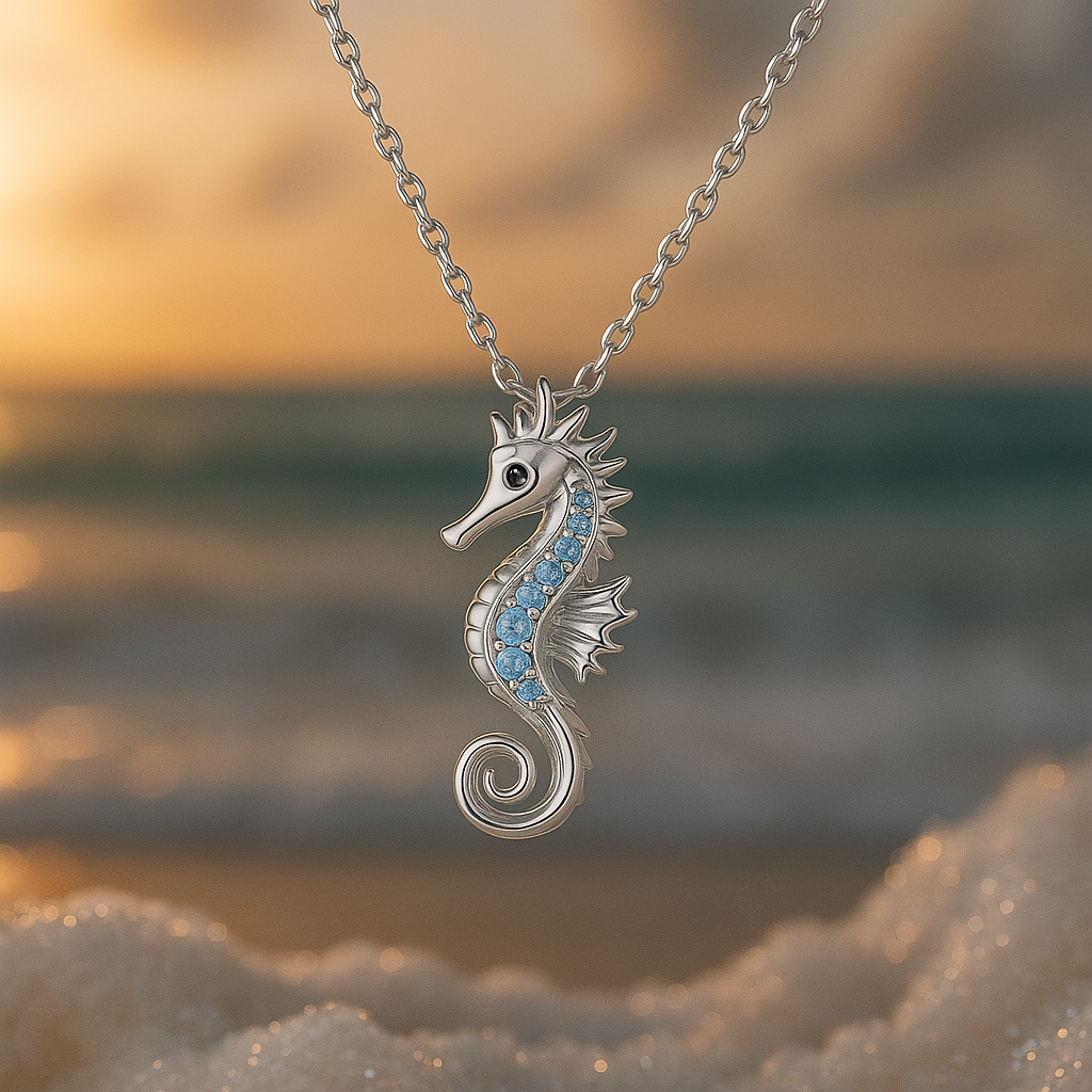 Opal Seahorse Silver Necklace