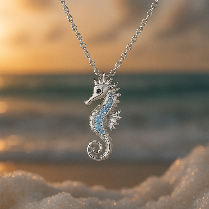 Opal Seahorse Silver Necklace