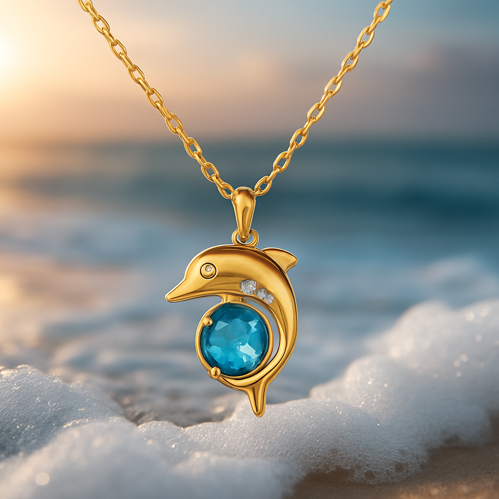 Gold Dolphin & Crystal Necklace