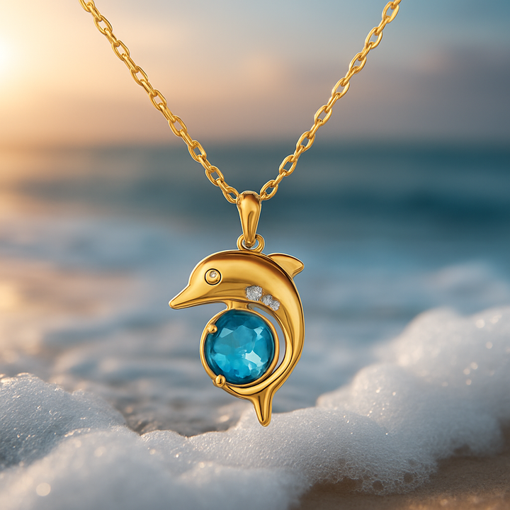 Gold Dolphin & Crystal Necklace